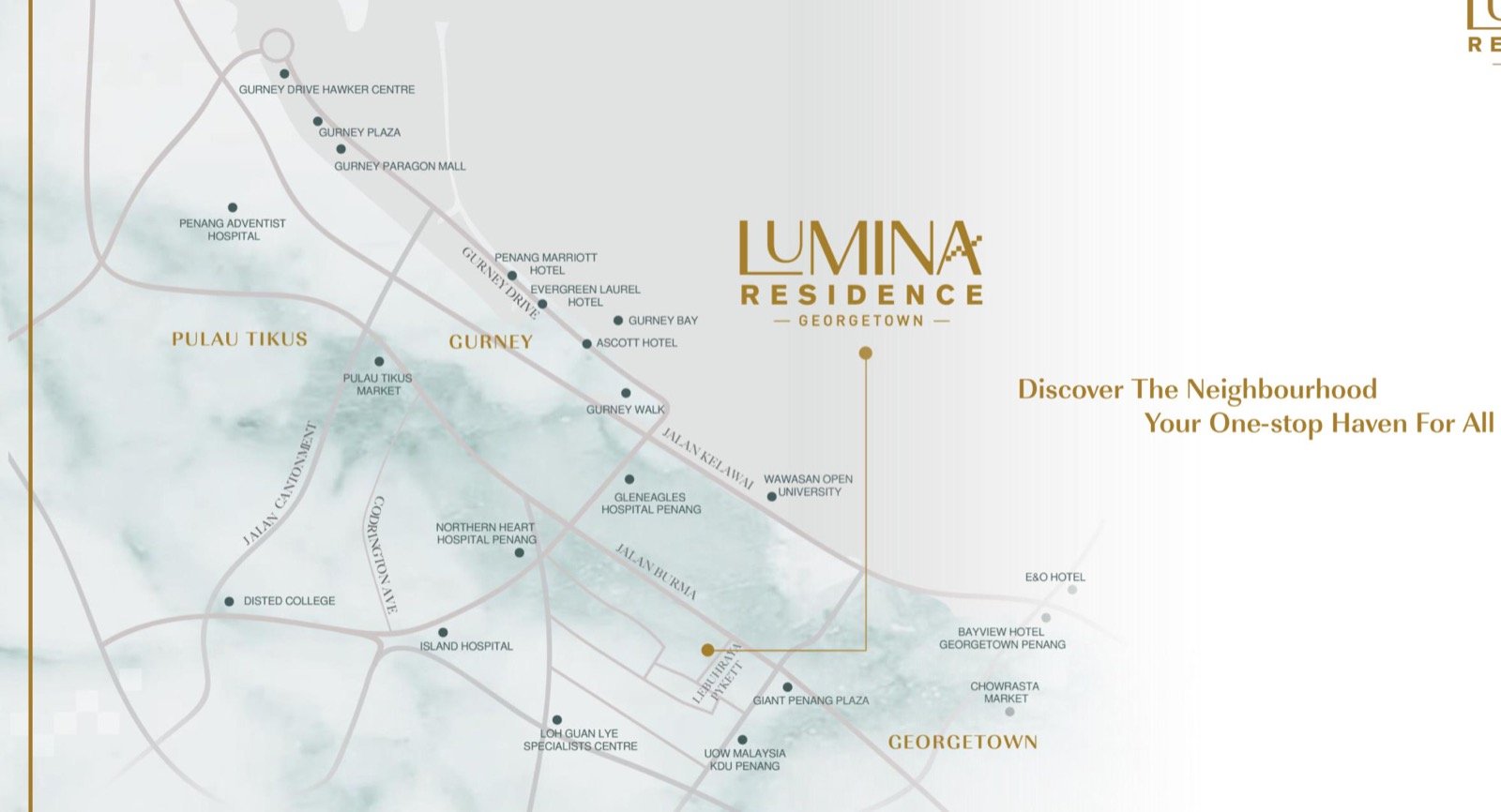 Location map of Lumina Residence near Gurney Drive, George Town