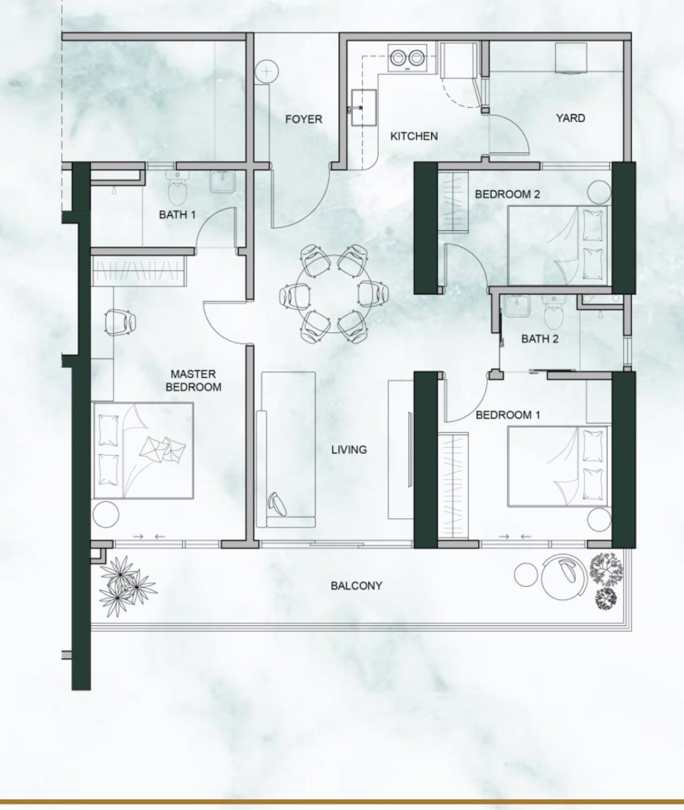 Lumina Residence Type C floor plan, 1,216 sq.ft