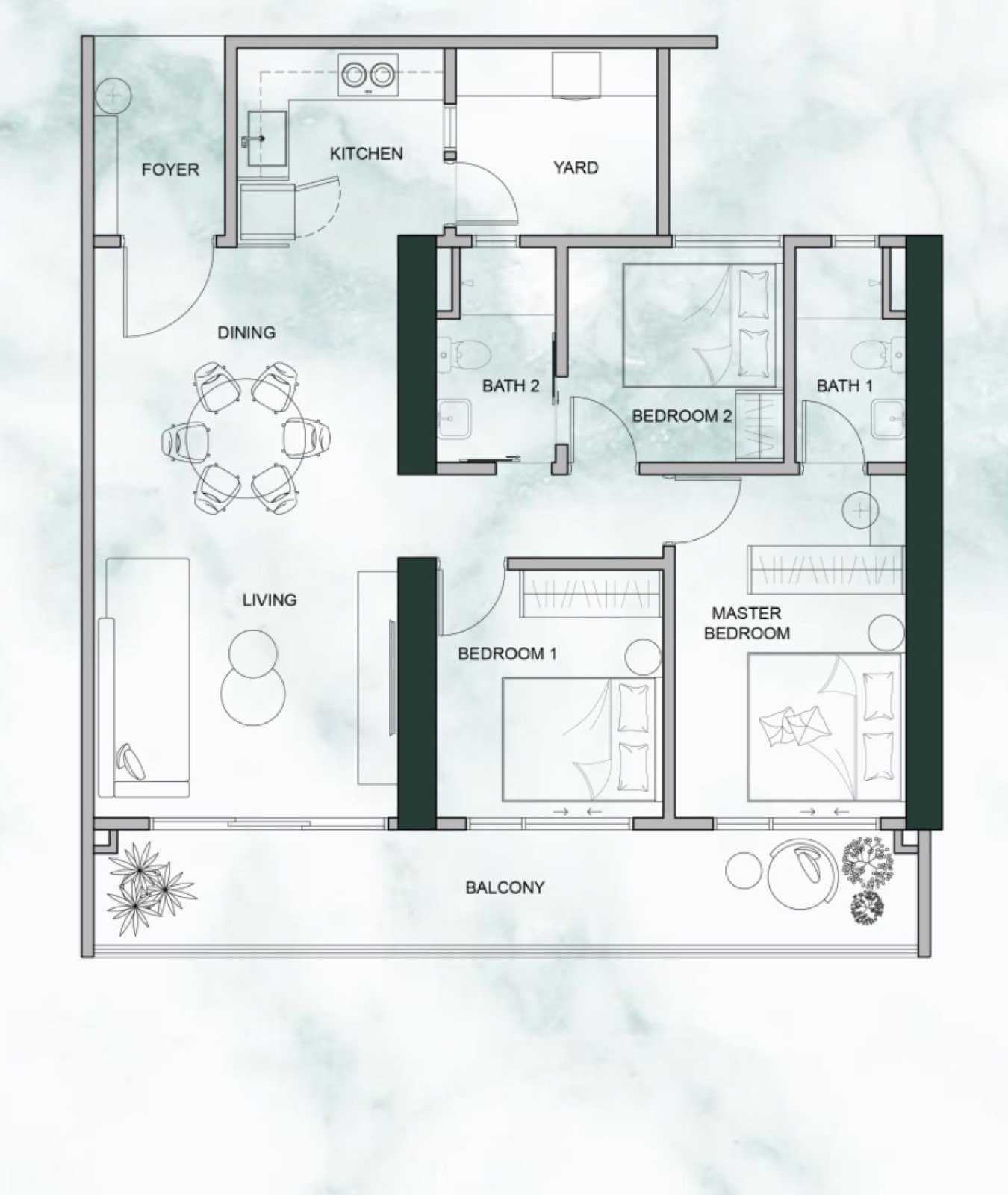 Lumina Residence Type D floor plan, 1,206 sq.ft